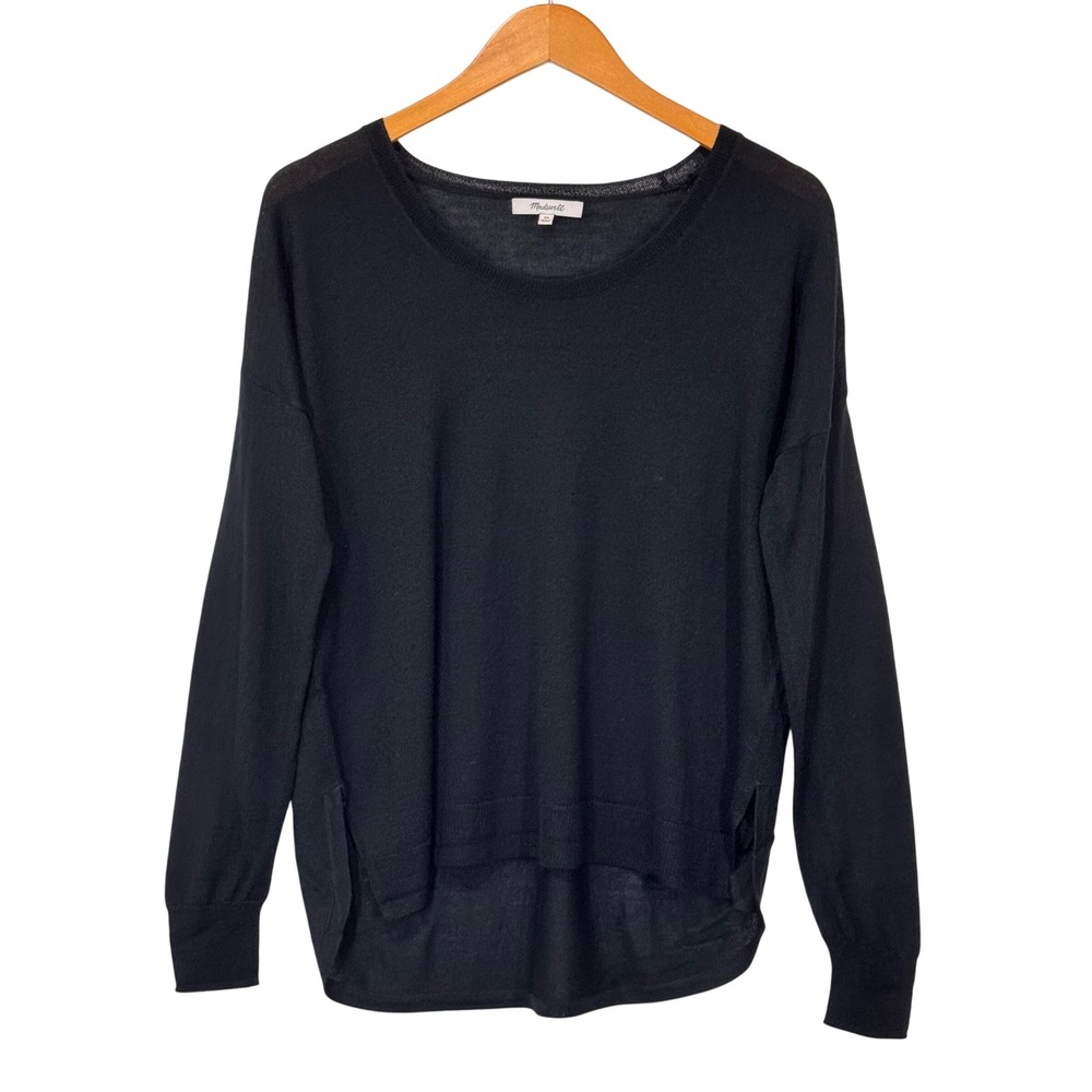 Madewell Sweater Womens XS Black Pullover High Low Hem Knit Lightweight Top